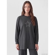 Lcw Modest Antrasit Taşlı Soft Touch Kadın Sweatshirt Tunik