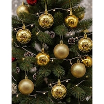 6 Cm Gold Parlak Kabartmalı Yılbaşı Top Süs 12 Parça Dekoratif Ağaç Ve Parti Süsü Seti Diğer