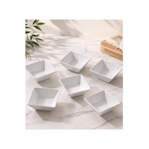 Mini Kare Kahvaltılık Kase 6 Lı Set 7x7 Cm Seramik Çerezlik Sosluk Sunum Kasesi Beyaz