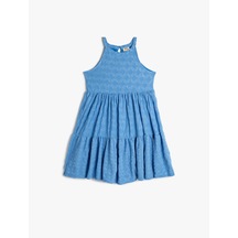 Koton Elbise Halter Yaka Fistolu Katlı Rahat Kesim Mavi 4skg80003ek Mavi