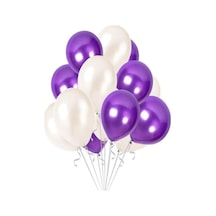 90 Adet Metalik Sedefli Parlak Mor Ve Beyaz Balon