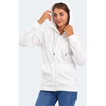 Slazenger KATYA Kadın Fermuarlı Kapüşonlu Cepli Beyaz Sweatshirt
