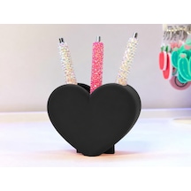 3d Baskı Kalp Şekilli Kalemlik - Masaüstü Organizer - Siyah Çok Renkli