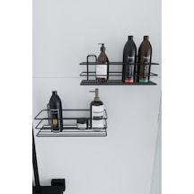 Paslanmaz Yapışkanlı 2 Li Set Banyo Rafı Duş Şampuanlık Duvar Düzenleyici Organizer Banyo Seti Siyah