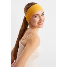 Kadın %100 Pamuklu Penye, Kaymaz, Terletmez, Ultra Hafif, Spor Saç Bandı Bandana - Tek Ebat / Hardal Hardal