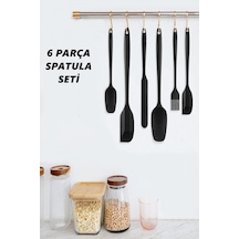 6 Parça Silikon Yanmaz Yapışmaz Mutfak Pasta Silikon Fırçası Kaşık Bıçak Siyah Spatula Seti