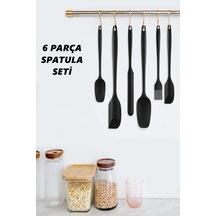 6 Parça Silikon Yanmaz Yapışmaz Mutfak Pasta Silikon Fırçası Kaşık Bıçak Siyah Spatula Seti