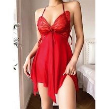 Ang Butik Kadın Kırmızı Kelebek İşlemeli Tül Gecelik