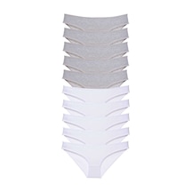 10 Adet Süper Eko Set Likralı Kadın Slip Külot Gri Beyaz Beden: M Standart