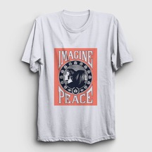 Presmono Unisex Peace Beatles John Lennon T-shirt Beyaz