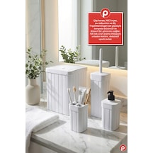 Trend Fitil Desen 4 Parça Banyo Düzenleyici - Estetik ve Dayanıklı Banyo Seti Beyaz