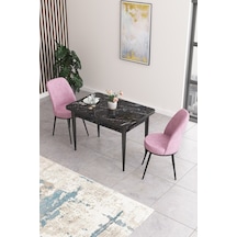 Canisa Concept Nil Serisi 70x110 Sabit Mutfak Masası Takımı Siyah Mermer Desen Masa 2 Pembe Sandalye Masa Siyah Sandalyeler Pembe