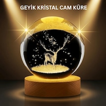 Lb Led Işıklı Geyikli Kristal Küre Ahşap Standlı Modern Dekor Lamba Diğer 64368072