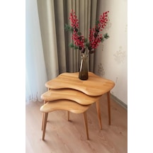 Fawdecor Asimetrik Naturel Masif Doğal Ahşap Zigon Sehpa 3'lü Set