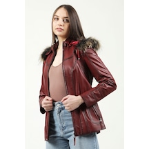 Dericlub Mistral Kadın Kapüşonlu Hakiki Deri Kaban Ök.bordo Ök.bordo Bordo