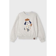 Noble Kids Kız Çocuk Nakışlı Bisiklet Yaka Sweatshirt Krem