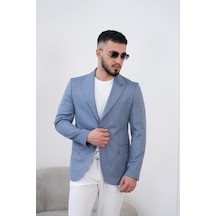 Dupont Classics Dupont Keten Slim Fit 6 Drop Sivri Yaka Çift Yırtmaçlı Erkek Blazer Ceket Açık Mavi
