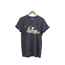 Doğa Avcılık Kurzhaar Av Köpeği Tema Baskılı %100 Pamuk Gri T-shirt Antrasit