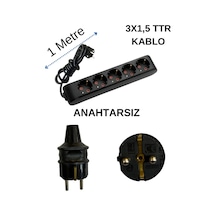 Avarson 5'li Beşli Priz Topraklı Kablolu Siyah 3x1,5 Ttr 1 Bir Metre