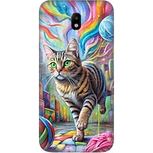 Samsung Galaxy J5 Pro Uyumlu Renkli Yumaklar Ve Kedi Desenli Silikon Kılıf