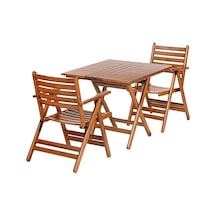 London Atina Ahşap Bahçe Balkon Takımı -80X80 Masa + 2  Sandalye