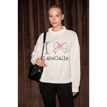 Grimelange Selften Kadın Yumuşak Kumaşlı Polo Yaka Nakış Detaylı Ekru Sweatshirt Ekru