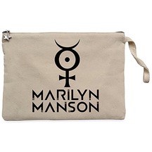 Marilyn Manson Logo 2 Krem Clutch Astarlı Cüzdan / El Çantası