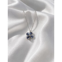 Çekirdekjewelry Mavi Taşlı Yonca Kolye 925 Ayar Gümüş Zarif Kadın Kolyesi Gri