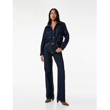 Koton Normal Bel Cepli Düğmeli Düz Paça Pamuklu Denim Pantolon - Straight Fit Jean Koyu İndigo 7wal40021md Indigo