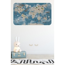 Eğitici Dünya Haritası Dünya Atlası Çocuk Ve Bebek Odası Duvar Sticker -60x105-3827 Çok Renkli