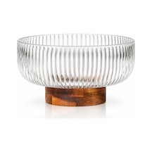 Akasya Standlı Cam Kase 20x10 Cm Ahşap Tabanlı Şeffaf Meyve, Salata Ve Sunum Kasesi Şeffaf - 920987470 Şeffaf