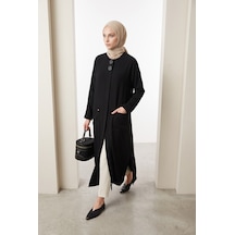 Armine Trend Düğme Detaylı Beli Lastikli Ve Kuşaklı Cepli Giy Çık Siyah 26yt517