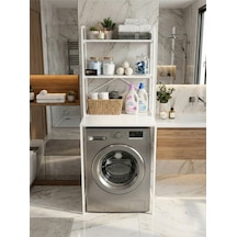 Çamaşır Makinesi Dolabı 2 Katlı Geniş Depolama Raf Ünitesi Metal Banyo Organizer Standı 260 Beyaz Çok Renkli