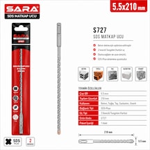 Sara S727 Sds Plus Matkap Ucu 5,5 X 210 Mm, 2 Kesicili Tungsten Karbür Uçlu