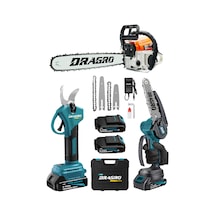 Dragro Drg-99 3'lü Set 9.9 Hp Benzinli Odun Ağaç Kesme Motoru 21v Akülü Dal Budama Makası Ve Testere M