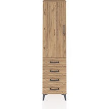 Arges Dolap Tek Raflı 4 Çekmeceli Tek Askılı 44x30x182 Çam-çam Çam