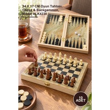 10 Adet Ahşap Satranç Ve Tavla Seti 34 X 17 Cm Oyun Tahtası, Chess & Backgammon, Model Alk4238