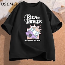Flood Of Style Rita Ve Janet'in Sürüş Okul T Shirt Kadın Erkek Komik Grpahic T Shirt Geri Okul Tee Ka Siyah