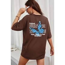 Unisex Kelebek Baskılı T-shirt Kahverengi