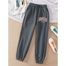 Brooklyn Eşofman Altı Jogger - Füme Baskılı Lastik Paça Yüksel Bel Füme-128305