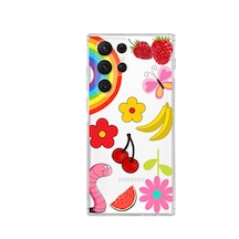 Samsung Galaxy S22 Ultra İle Uyumlu 1mm Slim Fit Water Color 5 Baskılı Şeffaf Kılıf Şeffaf
