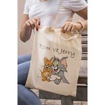 Bag Tom ve Jerry Baskılı Alışveriş Plaj Bez Çanta