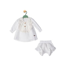 Kız Bebek Elbise Müslin Önlüklü Elbise Beyaz Fistolu 001