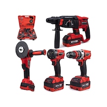 Prohummer Ph304 Profesyonel Yeni Kırmızı 4lü Matkap Seti - 350nm Somun Sökme, Kırıcı Delici, 125mm Avuç Taşlama, 13mm Vidalama Matkap