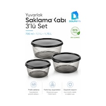 3 Lü Yuvarlak Saklama Kabı Seti 700 Ml 1,1 L 1,75 L Füme Şeffaf Bpa İçermez Siyah