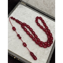 Sistemli Koyu Kırmızı Ateş Kehribar Tesbih 8x12 Mm