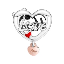 Mom Ve Love Yazılı Kalp Charm Gümüş