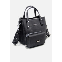 Just Polokolon Askı Mini Boy 4 Bölmeli Kadın El Ve Omuz Çantası Ve Cüzdan Kombini Pbu3922 Siyah