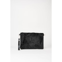 Vivaq Kadın Siyah Taşlı Süet Bilek Askılı Ve Zincir Askılı Portföy El Ve Clutch Çanta SİYAH