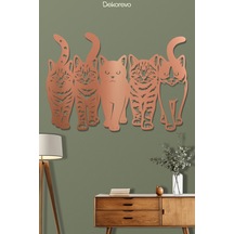 Kedi Çetesi Beşli Kedi Silüeti Metal Duvar Dekoru - Metal Duvar Sanatı - Bronz - 30 X 20 Cm